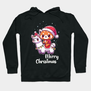 Cute Kawaii Red Panda Merry Christmas Llamas With Red Panda Hoodie